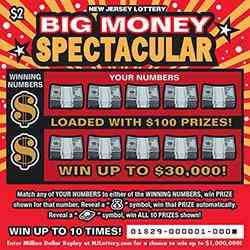 Big Money Spectacular scratchcard - game number #1829 - front