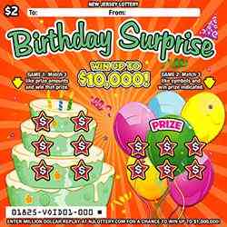 Birthday Surprise scratchcard - game number #1825 - front