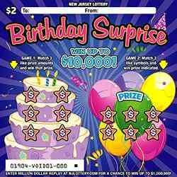 Birthday Surprise scratchcard - game number #1904 - front