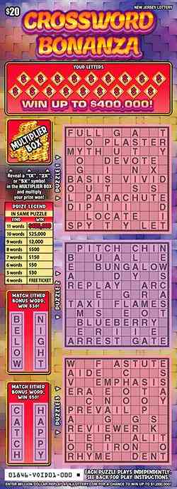 Crossword Bonanza scratchcard - game number #1846 - front