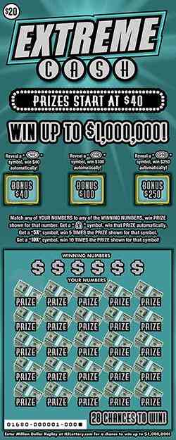 Extreme Cash scratchcard - game number #1680 - front