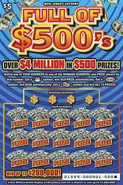 Full Of $500's scratchcard - game number #1889 - front