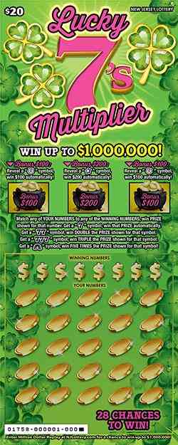 Lucky 7's Multiplier scratchcard - game number #1758 - front