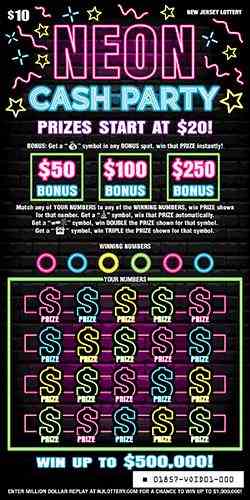 Neon Cash Party scratchcard - game number #1857 - front