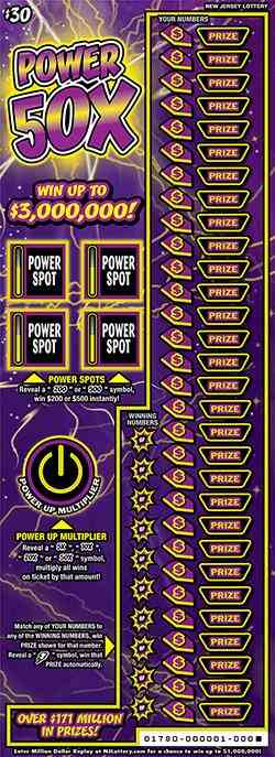 Power 50X scratchcard - game number #1780 - front