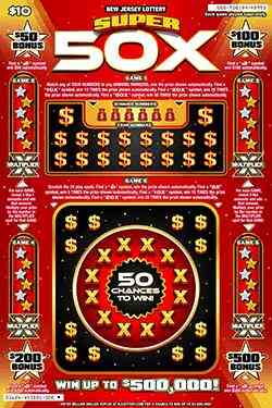 Super 50X scratchcard - game number #1654 - front