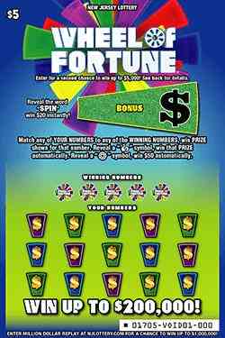 Wheel of Fortune scratchcard - game number #1705 - front