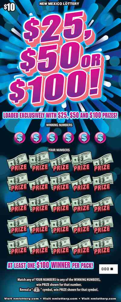 $25, $50 Or $100! scratchcard - game number #624 - front