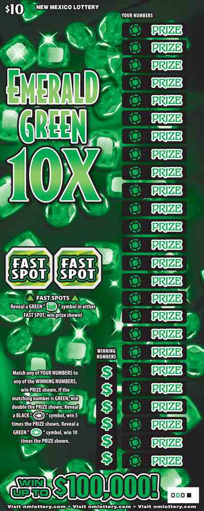 Emerald Green 10X scratchcard - game number #622 - front