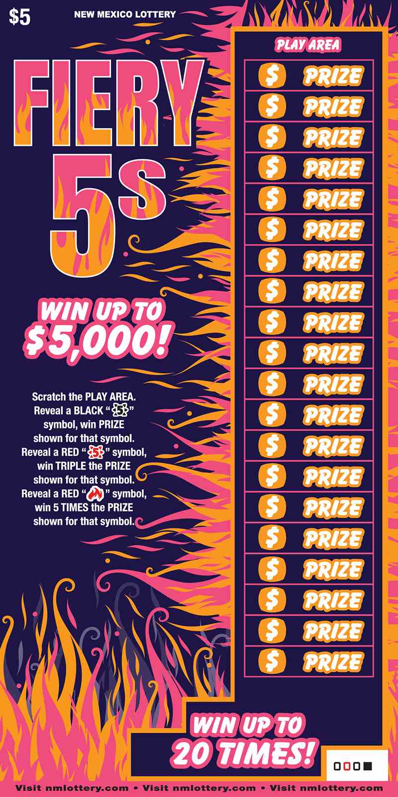 Fiery 5S scratchcard - game number #677 - front