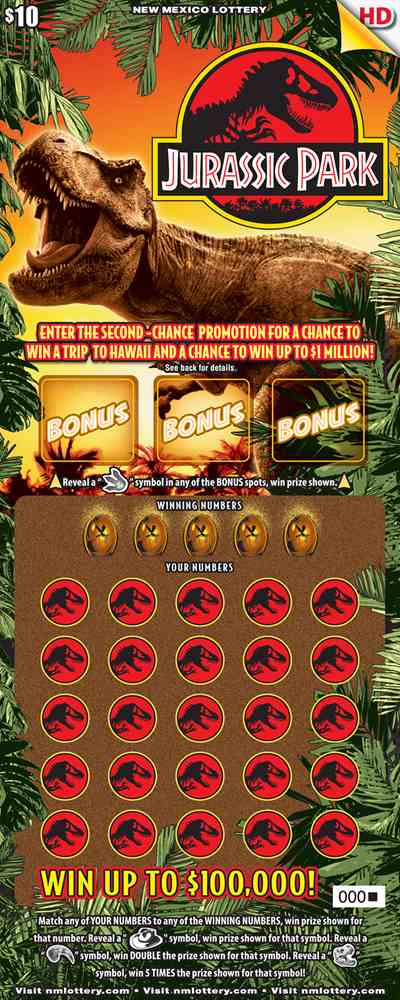 Jurassic Park scratchcard - game number #632 - front