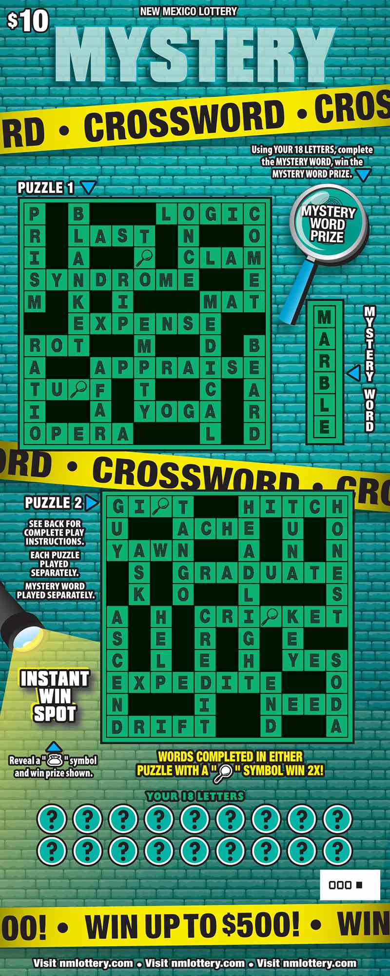 Mystery Crossword scratchcard - game number #675 - front