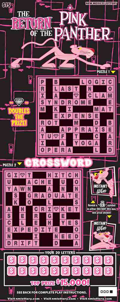 The Return Of The Pink Panther Crossword scratchcard - game number #601 - front