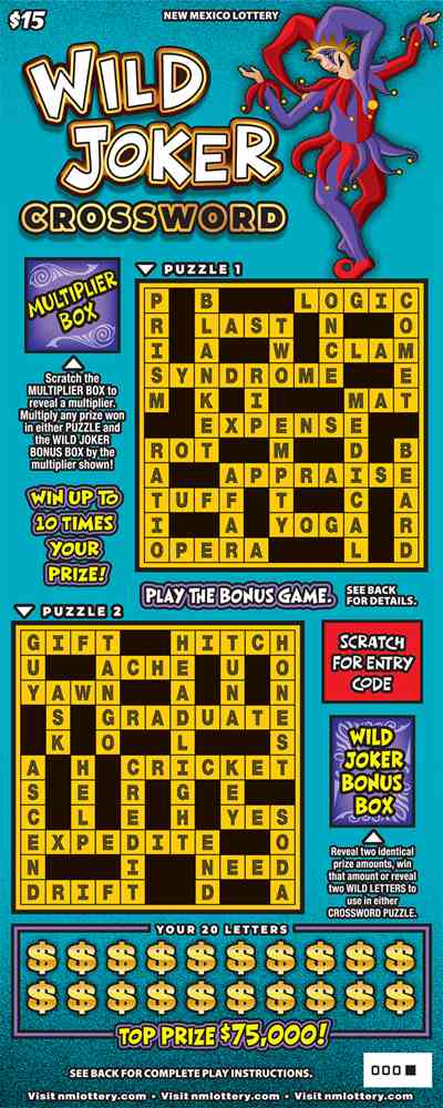 Wild Joker Crossword scratchcard - game number #613 - front