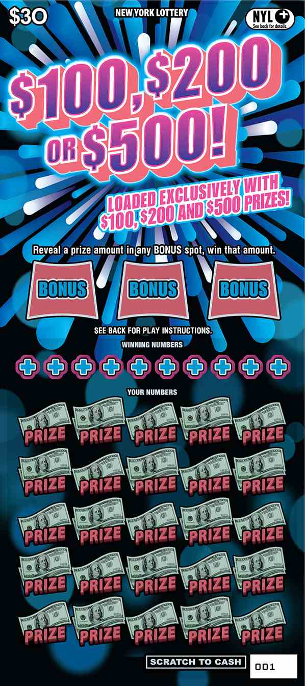 $100, $200 Or $500! scratchcard - game number #1677 - front