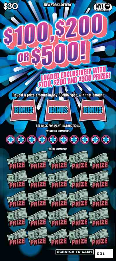 $100, $200 Or $500! scratchcard - game number #1677 - front