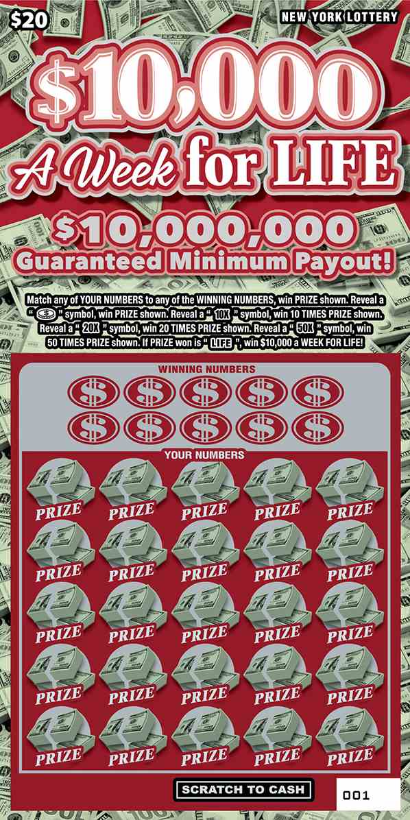 $10,000 A WEEK FOR LIFE scratchcard - game number #1584 - front