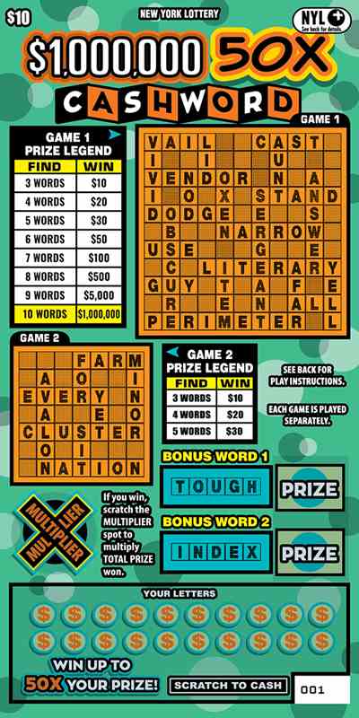 $1,000,000 50X Cashword scratchcard - game number #1703 - front