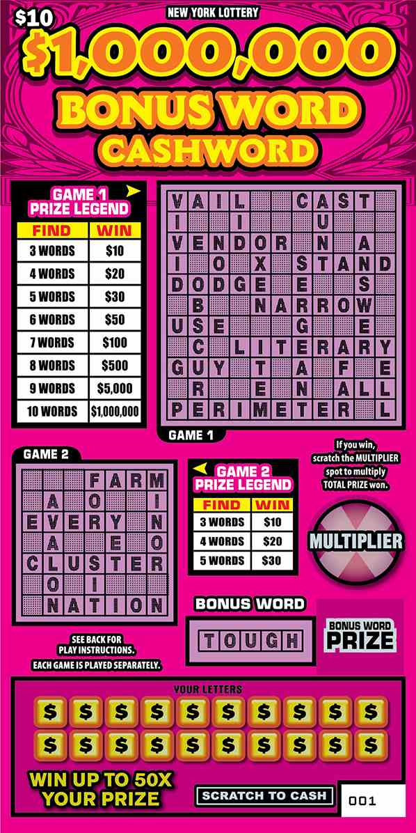 $1,000,000 BONUS WORD CASHWORD scratchcard - game number #1551 - front