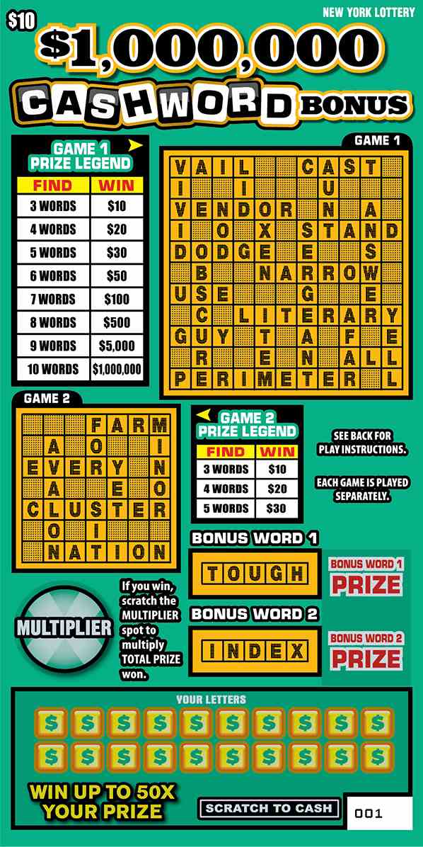 $1,000,000 CASHWORD BONUS scratchcard - game number #1589 - front