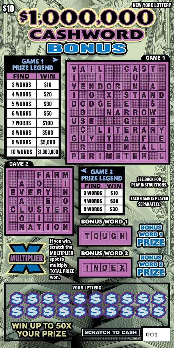 $1,000,000 Cashword Bonus scratchcard - game number #1633 - front