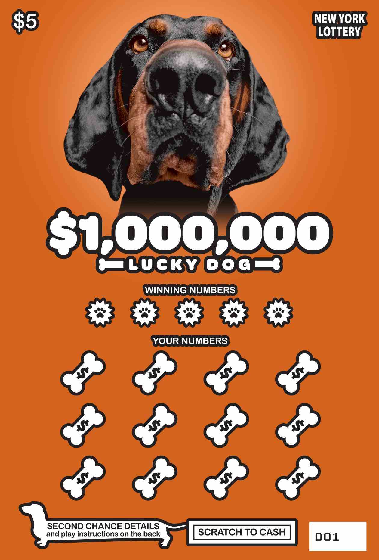 $1,000,000 LUCKY DOG scratchcard - game number #1518 - front