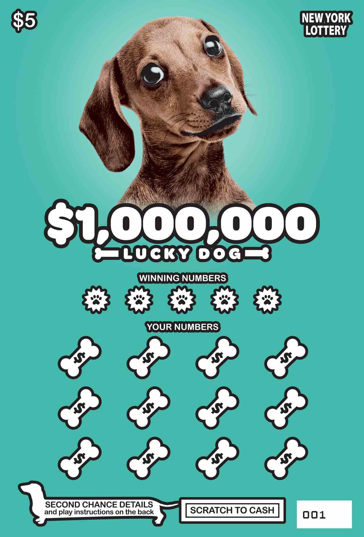 $1,000,000 LUCKY DOG scratchcard - game number #1518 - front