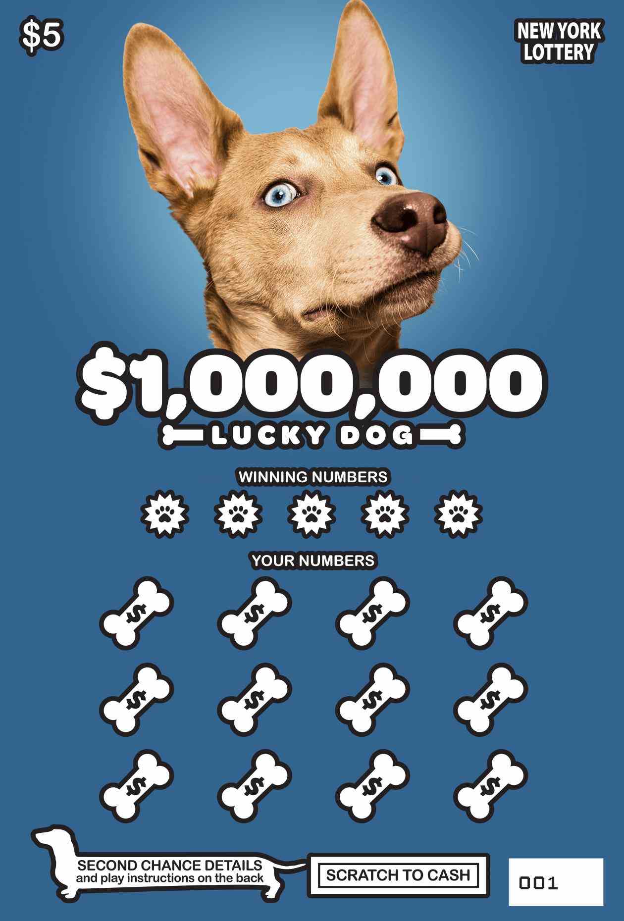 $1,000,000 LUCKY DOG scratchcard - game number #1518 - front