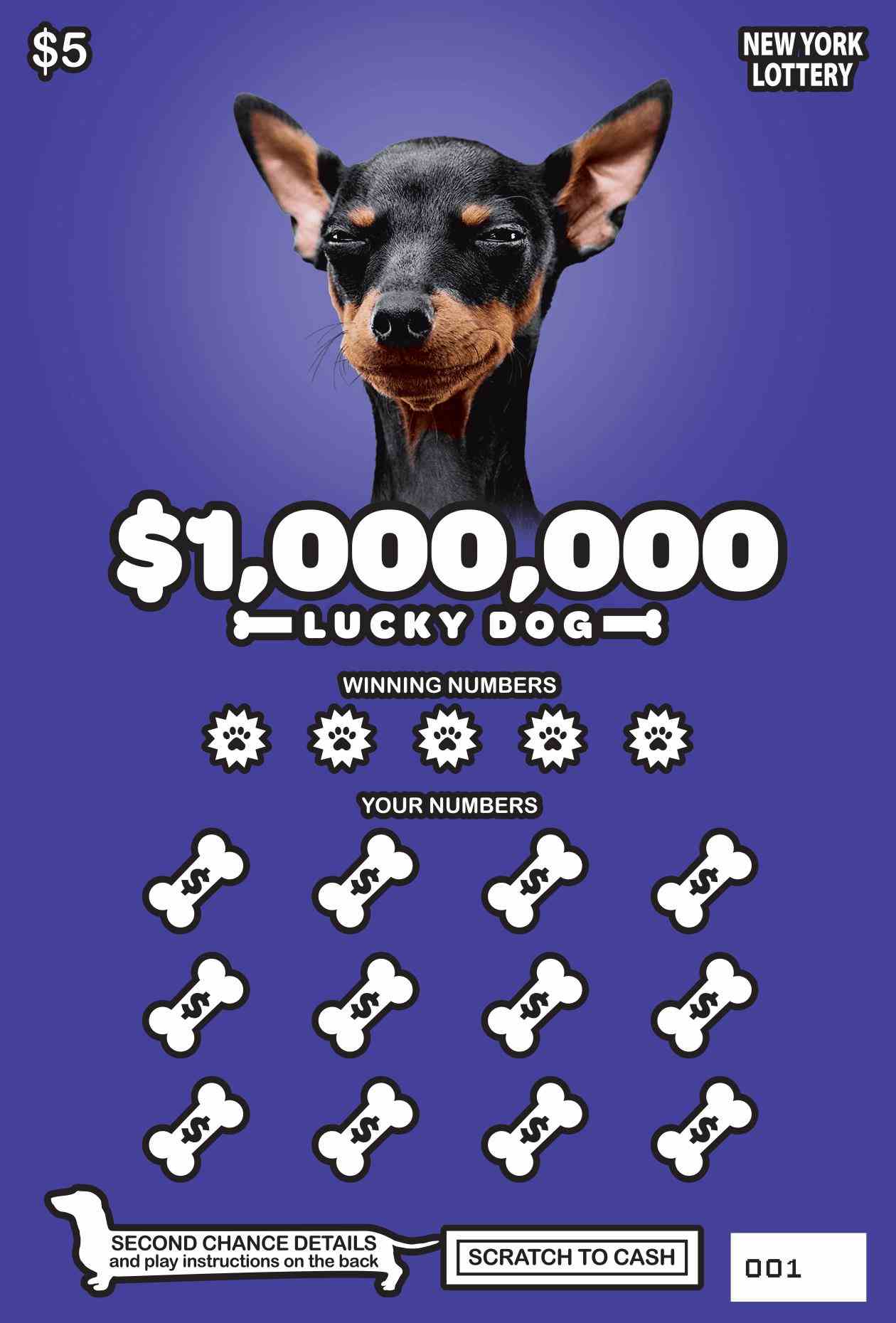 $1,000,000 LUCKY DOG scratchcard - game number #1518 - front