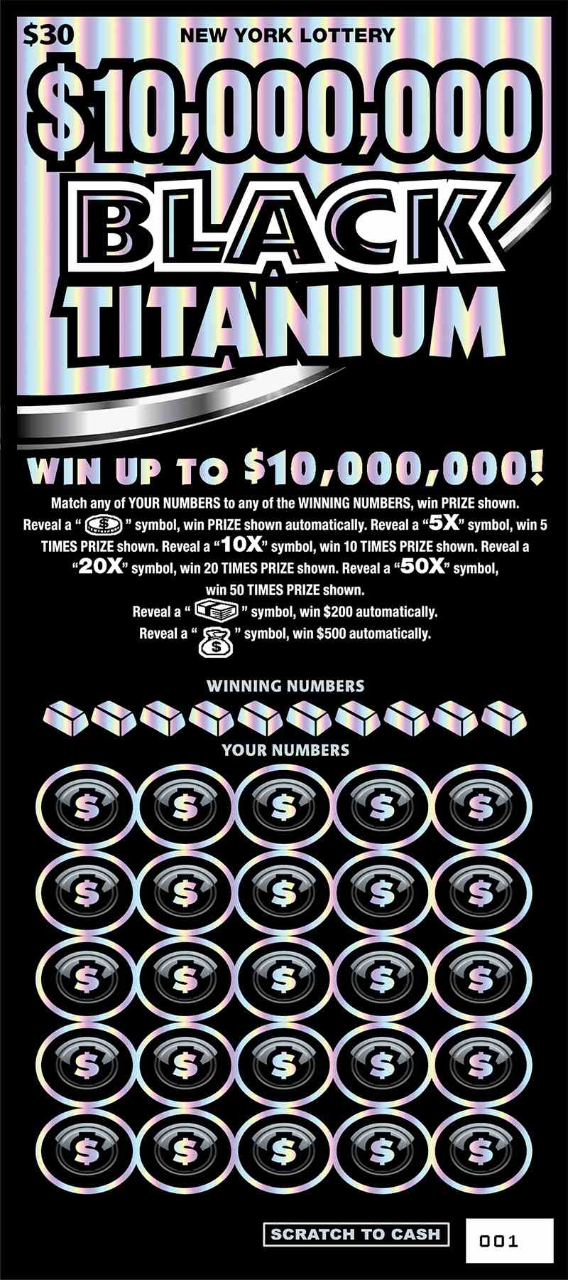 $10,000,000 BLACK TITANIUM scratchcard - game number #1406 - front