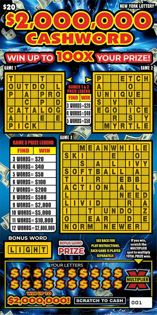 $2,000,000 CASHWORD scratchcard - game number #1609 - front