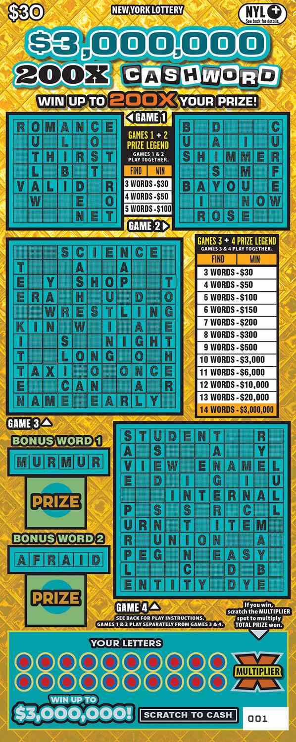 $3,000,000 200X Cashword scratchcard - game number #1713 - front