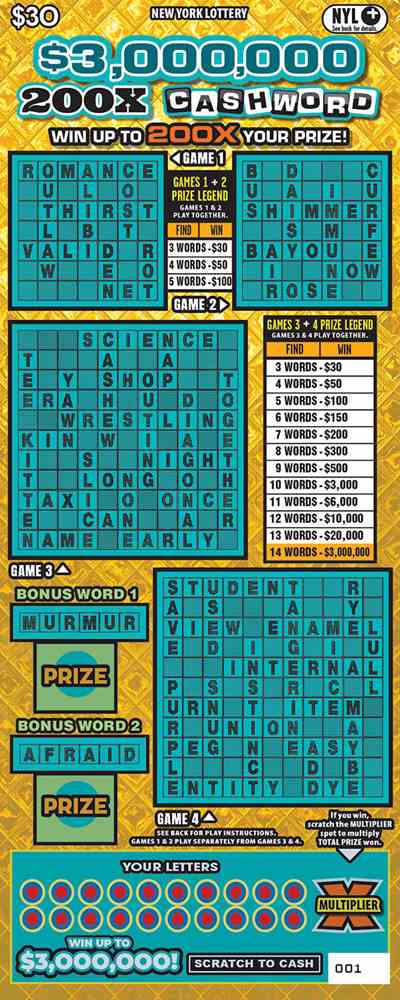$3,000,000 200X Cashword scratchcard - game number #1713 - front