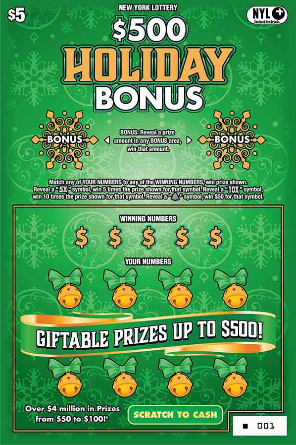 $500 Holiday Bonus scratchcard - game number #1675 - front