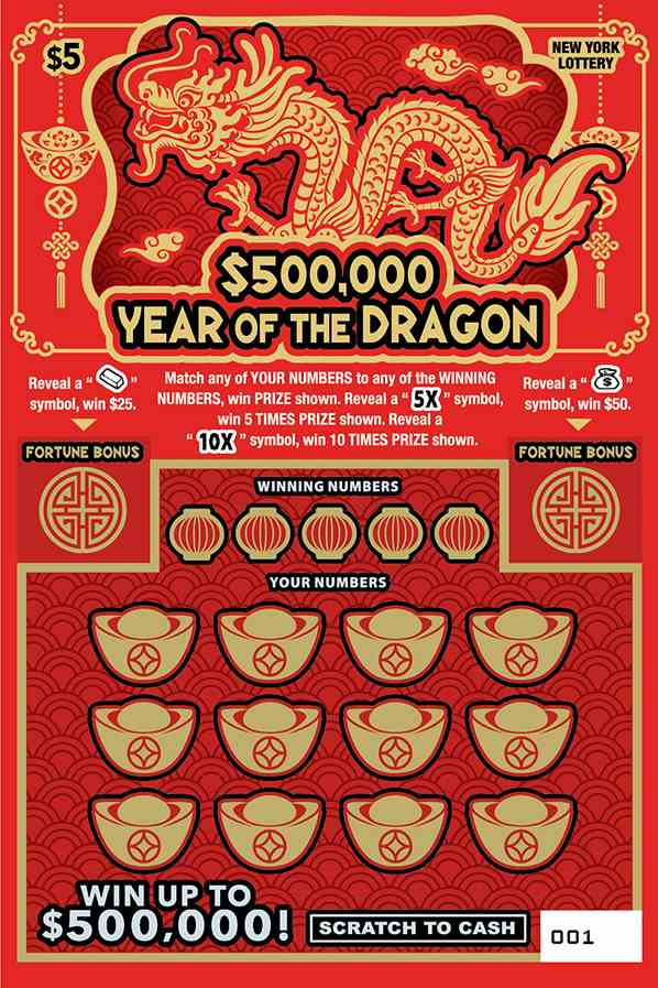 $500,000 YEAR OF THE DRAGON scratchcard - game number #1593 - front