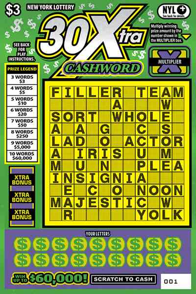 30Xtra Cashword scratchcard - game number #1687 - front