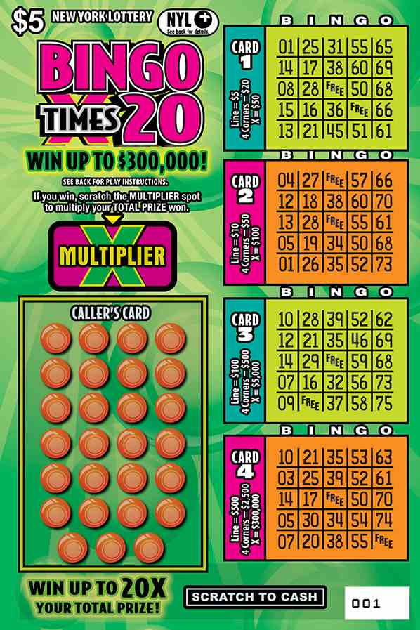 Bingo Times 20 scratchcard - game number #1689 - front