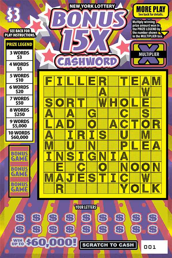 Bonus 15X Cashword scratchcard - game number #1645 - front