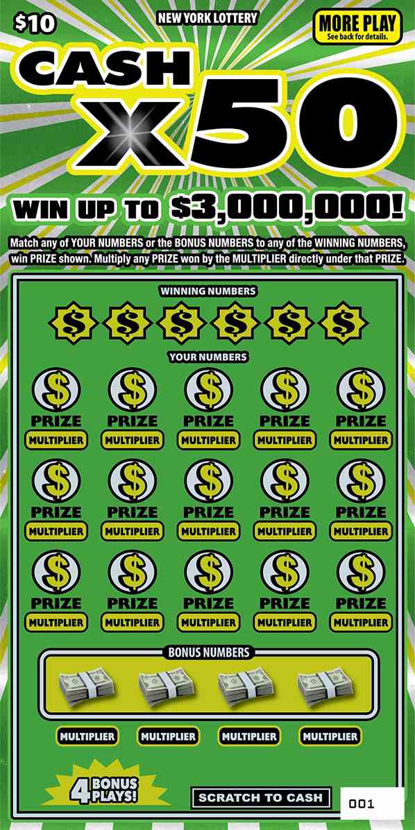 CASH X50 scratchcard - game number #1554 - front