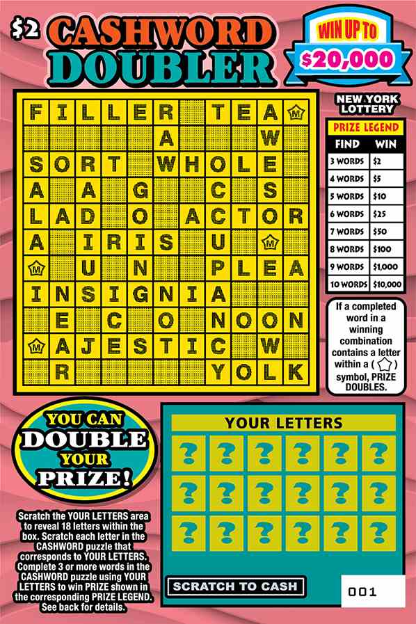 CASHWORD DOUBLER scratchcard - game number #1477 - front