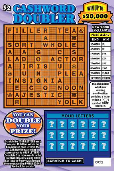 CASHWORD DOUBLER scratchcard - game number #1531 - front