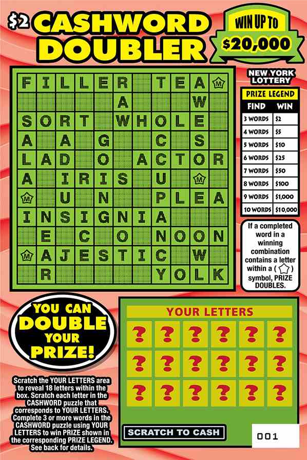 CASHWORD DOUBLER scratchcard - game number #1602 - front