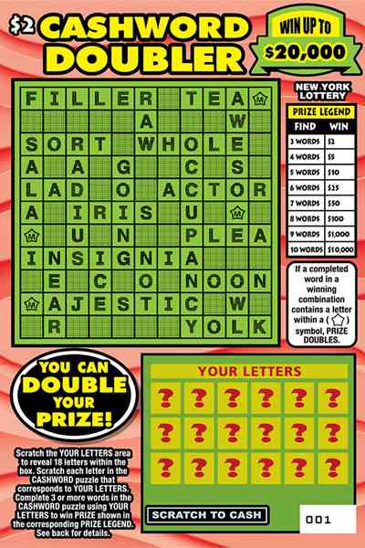 CASHWORD DOUBLER scratchcard - game number #1619 - front