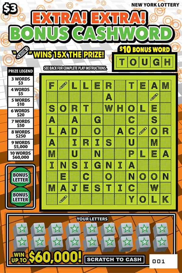 EXTRA! EXTRA! BONUS CASHWORD scratchcard - game number #1616 - front