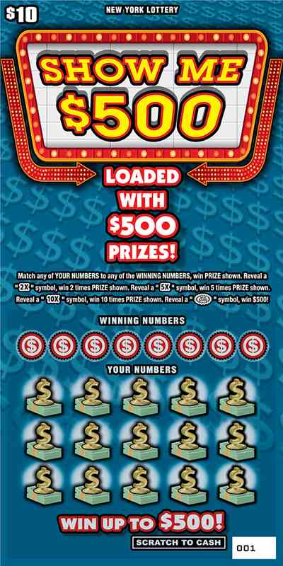 SHOW ME $500 scratchcard - game number #1603 - front