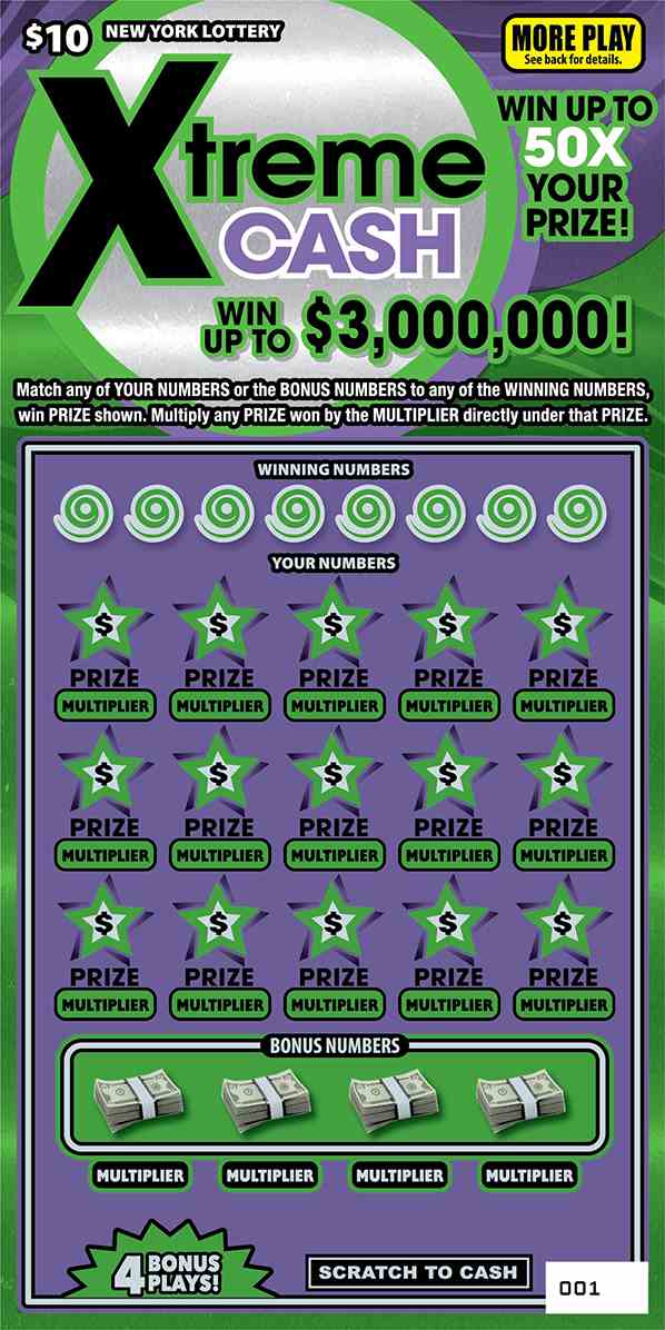 XTREME CASH scratchcard - game number #1595 - front