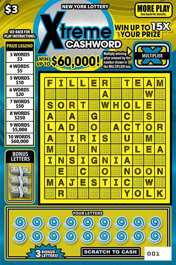 XTREME CASHWORD scratchcard - game number #1601 - front