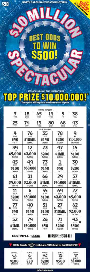 $10 Million Spectacular scratchcard - game number #913 - front-scratched