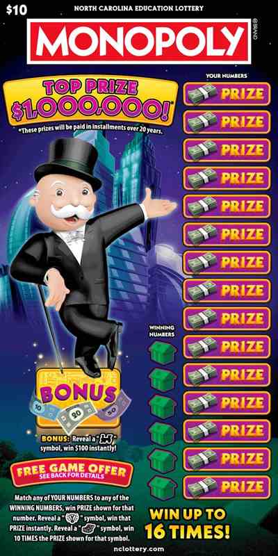 $10 Monopoly® scratchcard - game number #23 - front
