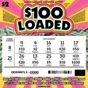 $100 Loaded scratchcard - game number #934 - front-scratched